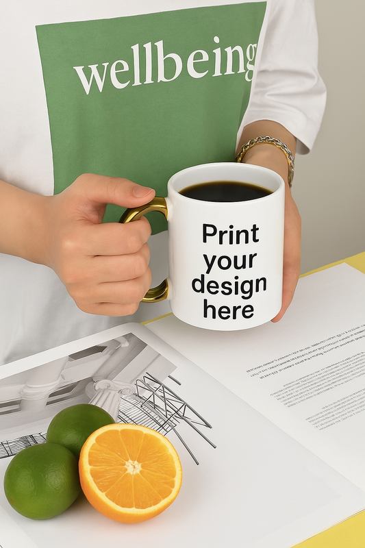 12 oz Gold Ceramic Mug with Elegant Handle