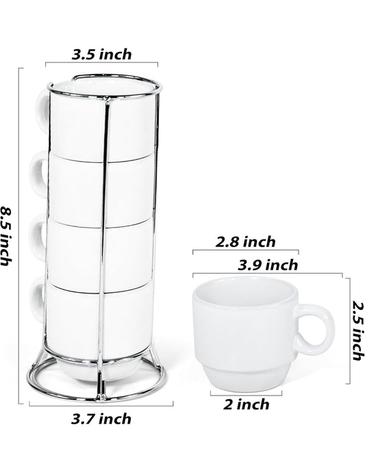 Stackable Sublimation Mug Set with Metal Rack – 4 pcs