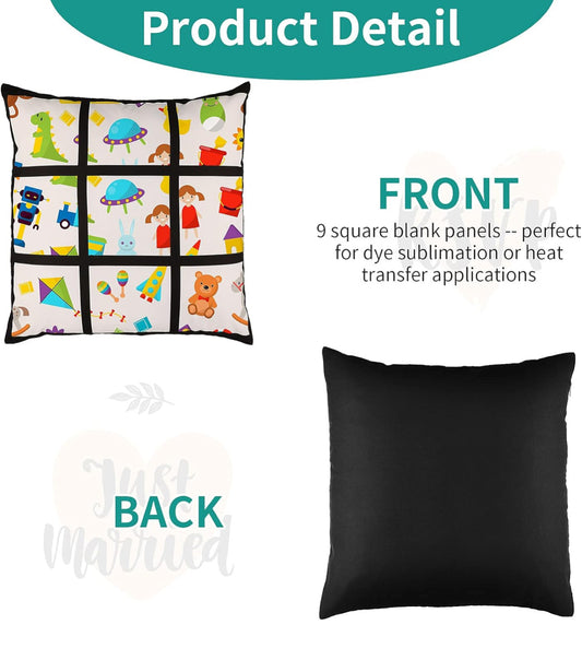 Black Sublimation Pillow Cover – 16x16 inches – Soft Polyester, Chic Style